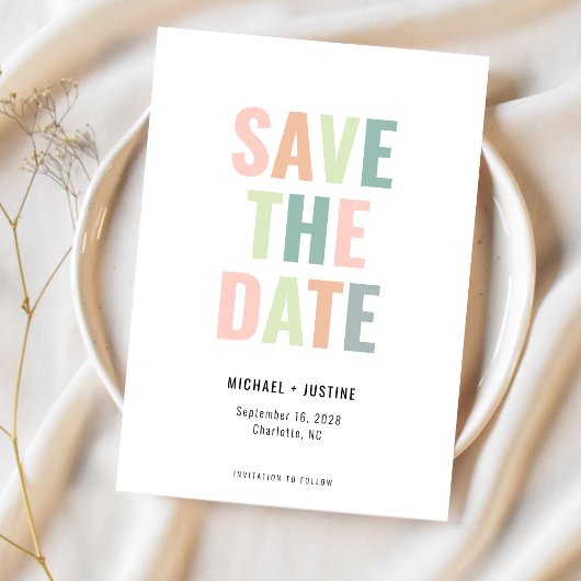 Save The Date Mariage Photo Multi Couleurs Pastel Minimal Modern