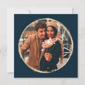Save The Date Mariage photo Navy Blue Faux Gold Circle (Dos)