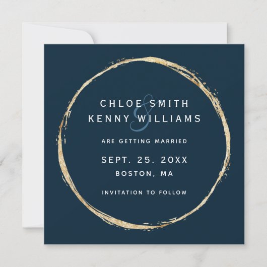 Save The Date Mariage photo Navy Blue Faux Gold Circle (Devant)
