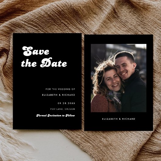 Save The Date Mariage photo noir et blanc élégant Retro