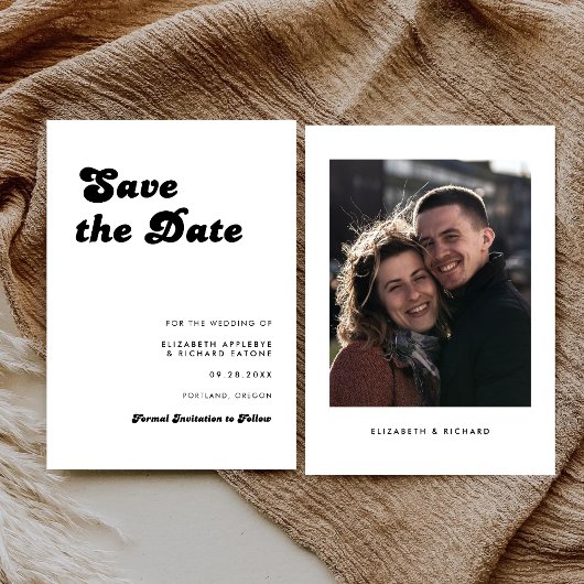 Save The Date Mariage photo noir et blanc élégant Retro