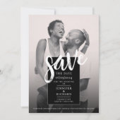 Save The Date Mariage photo noir et blanc moderne Script de pinc (Devant)