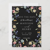 Save The Date Mariage photo noir Fleur sauvage rustique (Devant)
