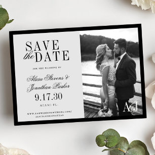 Save The Date Mariage photo noir gris classique vintage