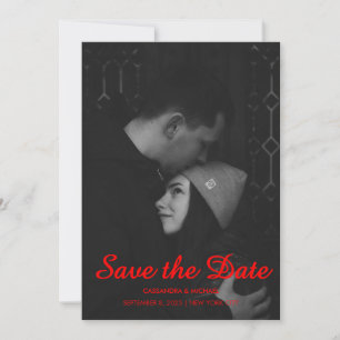Save The Date Mariage Photo Noir & Rouge Moderne