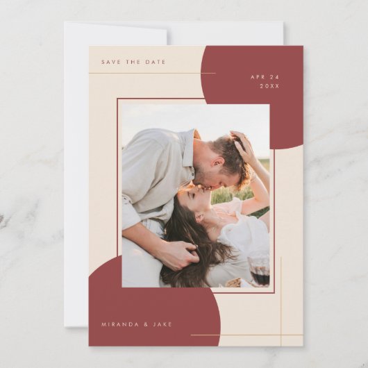 Save The Date Mariage photo numérique géométrique Beige Inline (Devant)