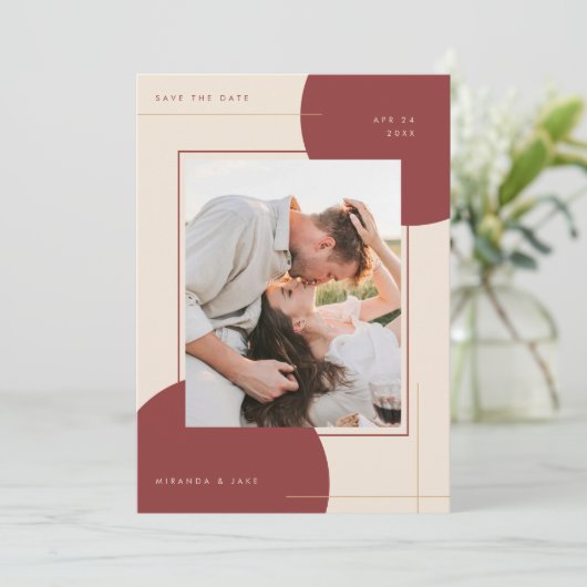 Save The Date Mariage photo numérique géométrique Beige Inline (Debout devant)