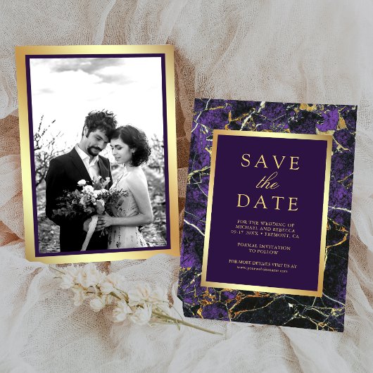 Save The Date Mariage Photo Or Marbre Violet