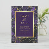 Save The Date Mariage Photo Or Marbre Violet (Debout devant)