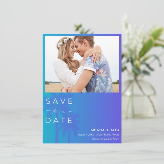 Save The Date Mariage photo Palm Tree Beach (Debout devant)