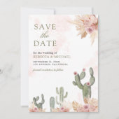 Save The Date Mariage photo Pampas Floral Boho Rose Cactus (Devant)