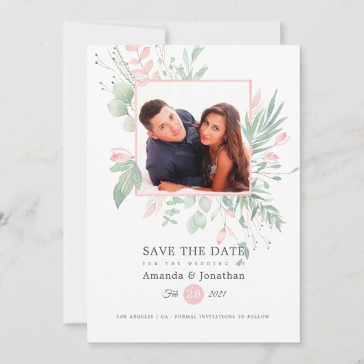 Save The Date Mariage photo Pastel Blush Greenery (Devant)
