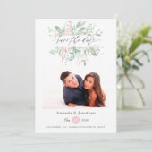 Save The Date Mariage Photo Pastel Rose Végétal (Debout devant)