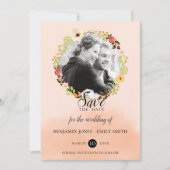 Save The Date Mariage photo Peach Floral Wreath (Devant)