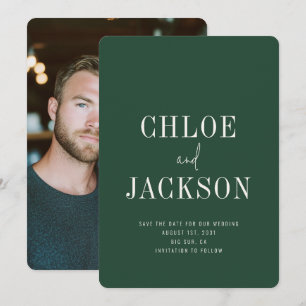 Save The Date Mariage photo personnalisé moderne vert forêt