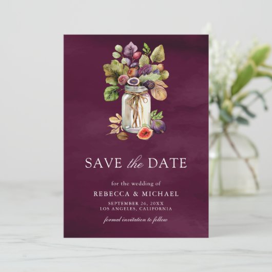 Save The Date Mariage photo Plum Purple Fig Mason Jar (Debout devant)