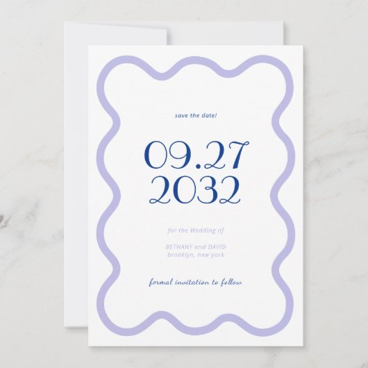 Save The Date Mariage photo QR Code Blue Lavender Wave Scallop (Devant)