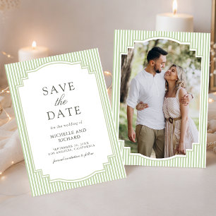 Save The Date Mariage Photo Rayé Vert Sauge Classique