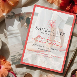 Save The Date Mariage photo recto-verso à l'Hibiscus Rose Tropic