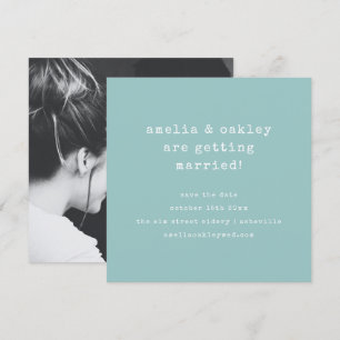 Save The Date Mariage Photo Rétro Aqua Minimaliste de Machine à