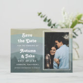Save The Date Mariage photo rétro Blue Mountains et forêt (Debout devant)