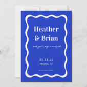 Save The Date Mariage photo Retro Blue Wavy Squiggle (Devant)
