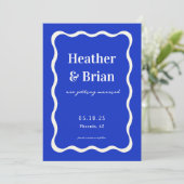 Save The Date Mariage photo Retro Blue Wavy Squiggle (Debout devant)