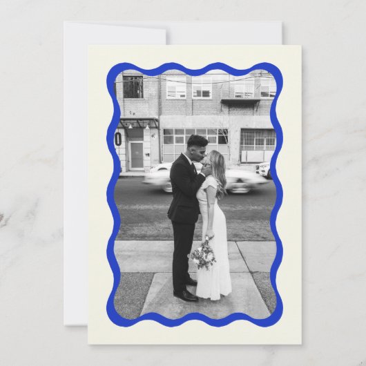 Save The Date Mariage photo Retro Blue Wavy Squiggle (Dos)