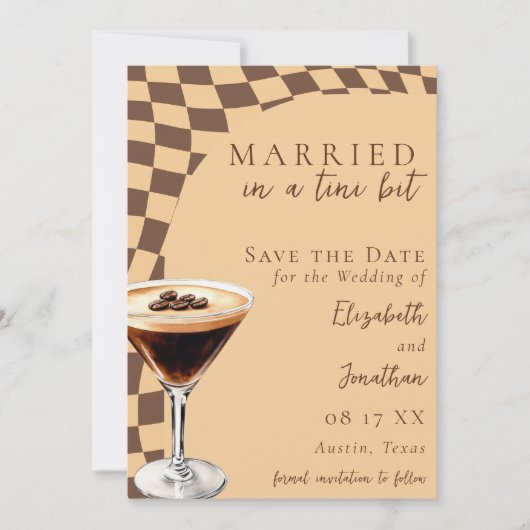 Save The Date Mariage photo Retro Brown Beige Espresso Martini (Devant)