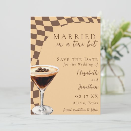 Save The Date Mariage photo Retro Brown Beige Espresso Martini (Debout devant)