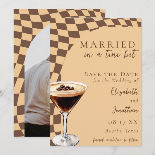 Save The Date Mariage photo Retro Brown Beige Espresso Martini (Devant / Derrière)