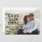 Save The Date Mariage photo rétro géométrique noir (Devant / Derrière)