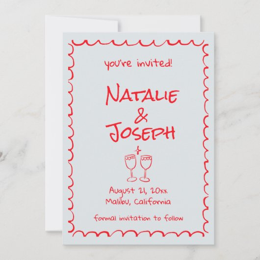 Save The Date Mariage photo Retro Hand Drawn Écrit Red Quirky (Devant)
