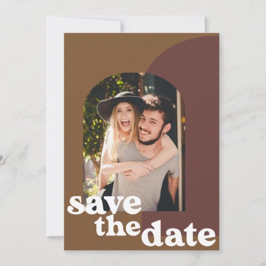 Save The Date Mariage photo Retro les années 70 Brown géométriqu (Devant)