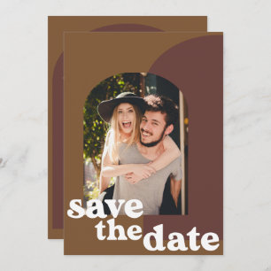 Save The Date Mariage photo Retro les années 70 Brown géométriqu