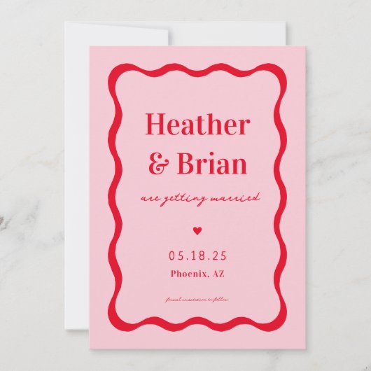 Save The Date Mariage photo Retro Pink and Red Squiggle (Devant)