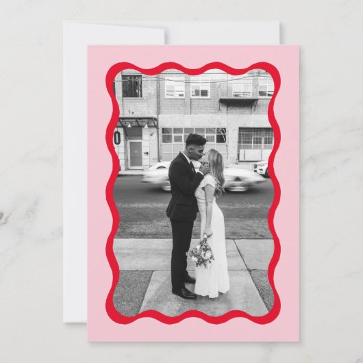 Save The Date Mariage photo Retro Pink and Red Squiggle (Dos)