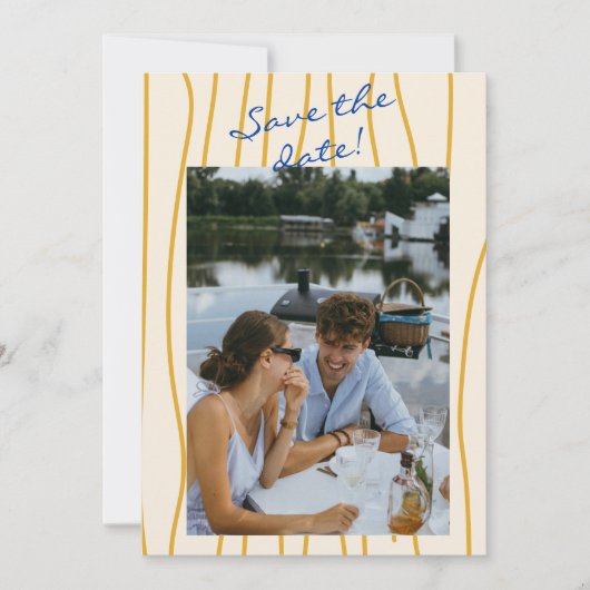 Save The Date Mariage photo Retro Pinstripe Italie manuscrit (Devant)