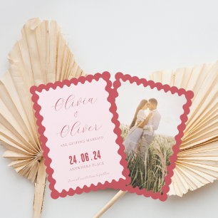 Save The Date Mariage photo rétro rose et rouge