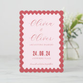 Save The Date Mariage photo rétro rose et rouge (Debout devant)