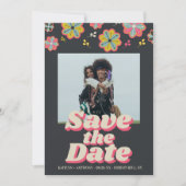 Save The Date Mariage photo Retro Super de Flower Power 70 (Devant)