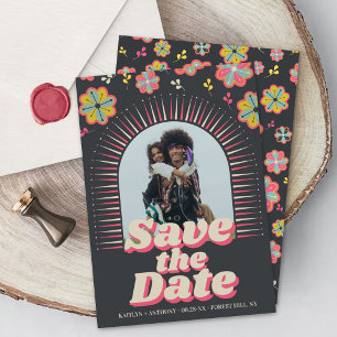 Save The Date Mariage photo Retro Super de Flower Power 70