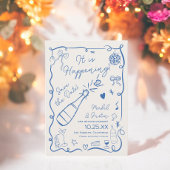 Save The Date Mariage photo retro tendance bleu français illustr