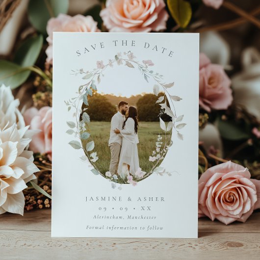 Save The Date Mariage photo Romantic Blush Floral Wreath