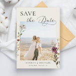 Save The Date Mariage photo romantique Fleur sauvage de l'ivoire<br><div class="desc">Surprenez vos invités avec ces cartes modernes et élégantes d'ivoire Save the Date avec arrière - plan d'ivoire,  de jolis fleurs sauvages,  votre photo et texte personnalisés. Ajoutez facilement vos détails en cliquant sur l'option "personnaliser".</div>