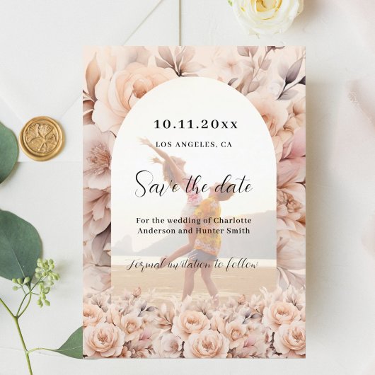 Save The Date Mariage photo rose de pêche à la crème