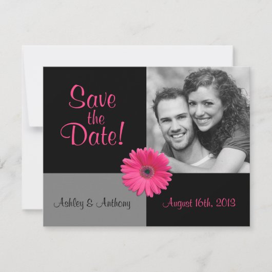Save The Date Mariage photo rose Gerbera Enregistrer la date (Devant)