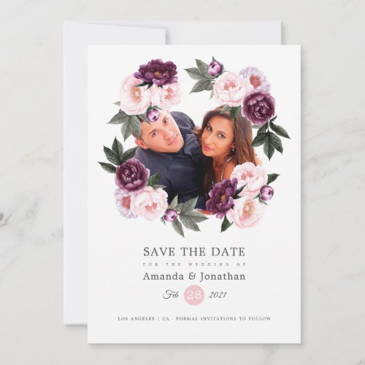 Save The Date Mariage photo rose pâle et velours profond (Devant)