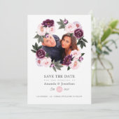 Save The Date Mariage photo rose pâle et velours profond (Debout devant)
