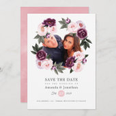 Save The Date Mariage photo rose pâle et velours profond (Devant / Derrière)